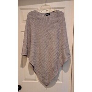 BERYLL Dramatic Asymmetrical Poncho Ribbed Gray 100% Cashmere Sweater - 346